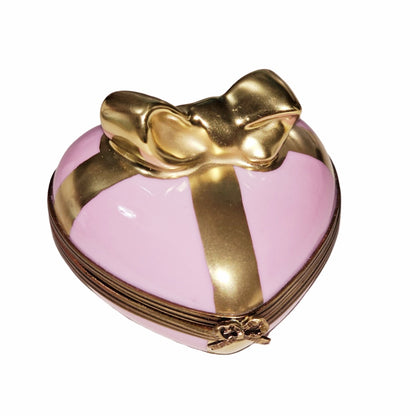 Pink Hearts with Gold Bow Limoges Box for Romantic Gifts