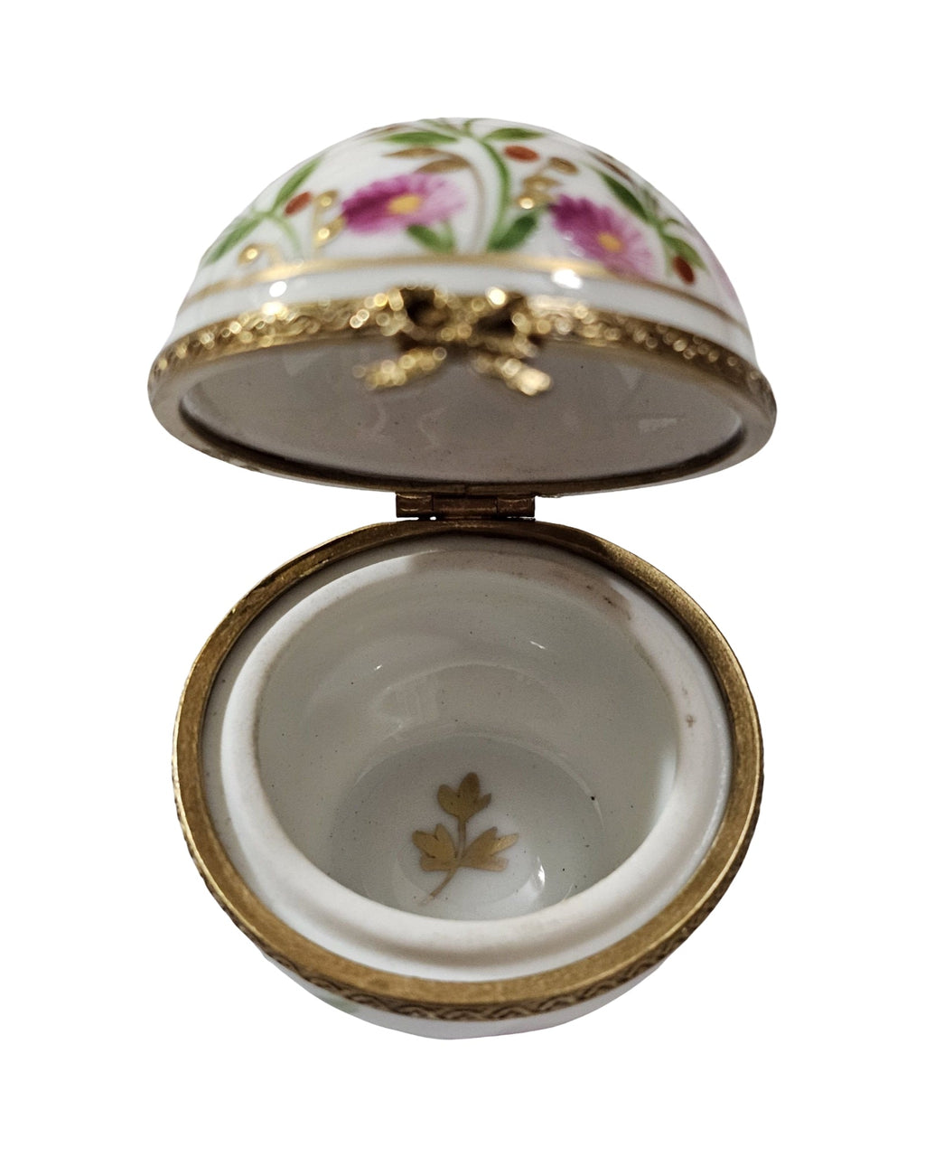 Pink Flowers on Vine Round Ball Limoges Porcelain Art Object, view 2