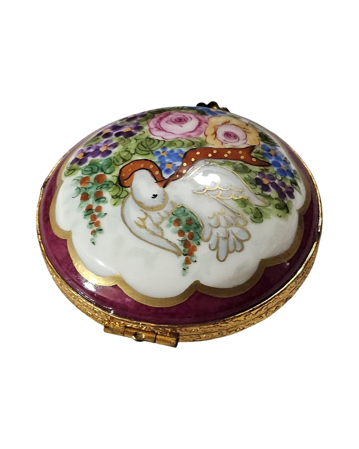 Burgandy Round w Dove Limoges Box Figurine Collectible, view 3