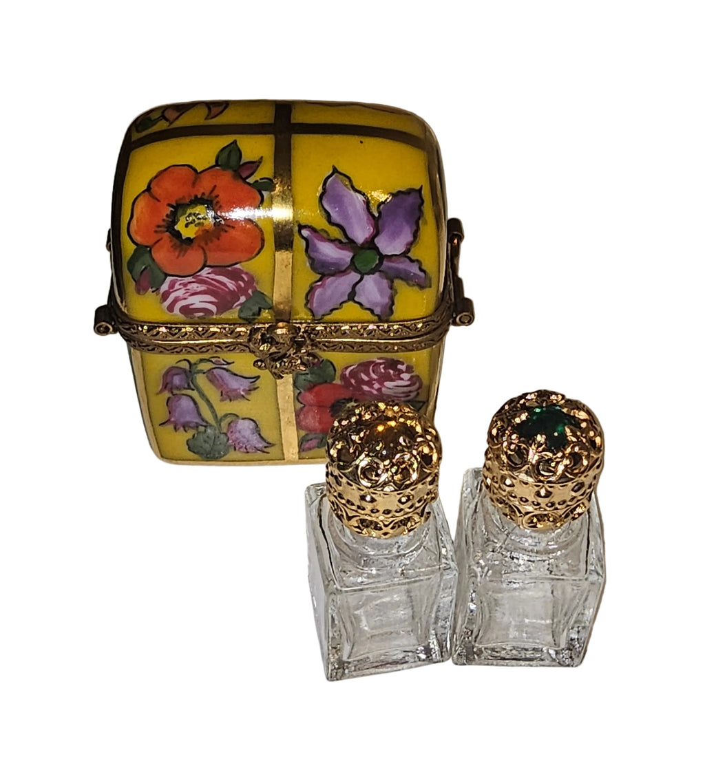 Yellow Green Porcelain Perfume Flowers Box for Elegant Gifting, a hand-painted Limoges porcelain gift