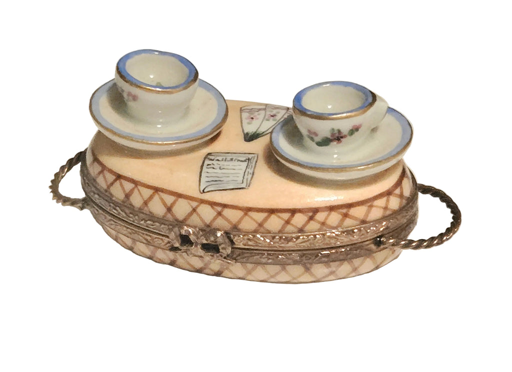 Tea Time for Two w Teacups Limoges Box, a hand-painted Limoges porcelain gift