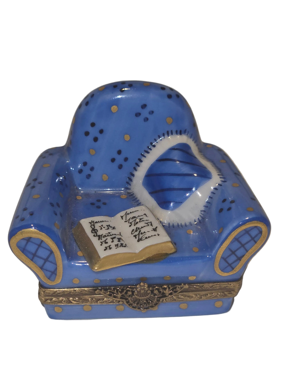 Blue Comfy Chair w Book, a hand-painted Limoges porcelain gift