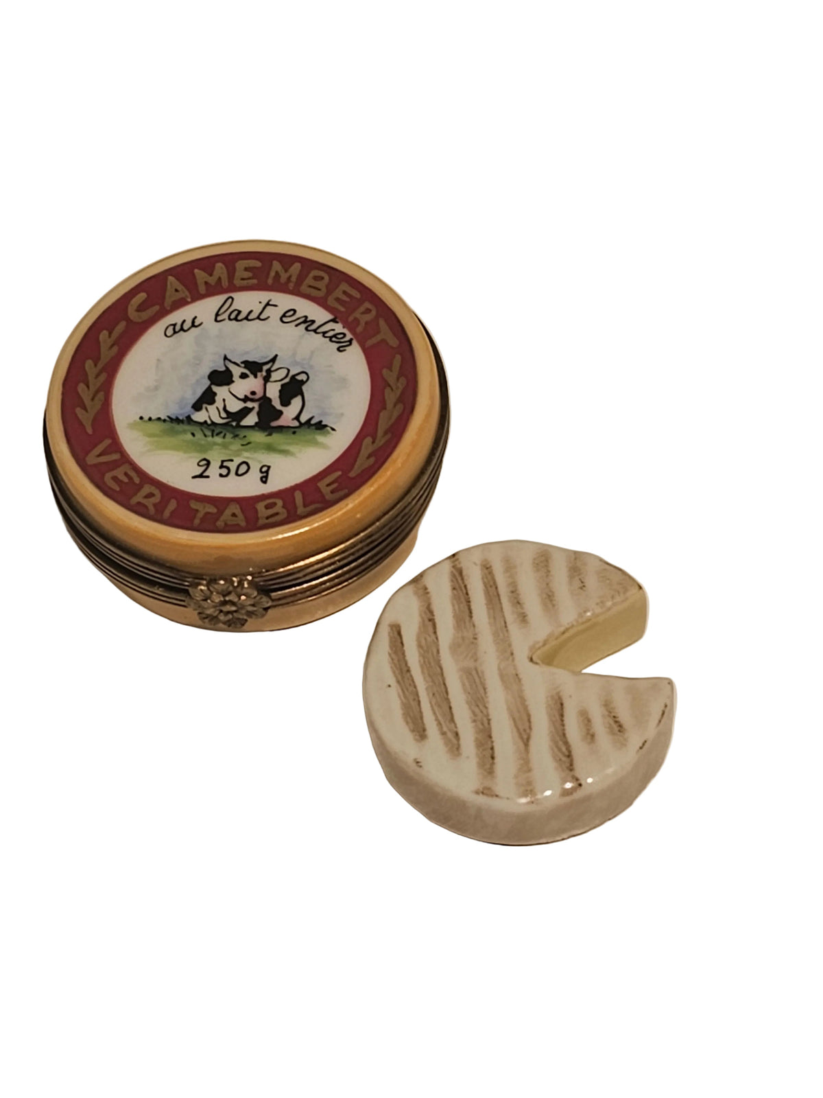 Red Camembert Cheese Porcelain Limoges Box PV, a hand-painted Limoges porcelain gift