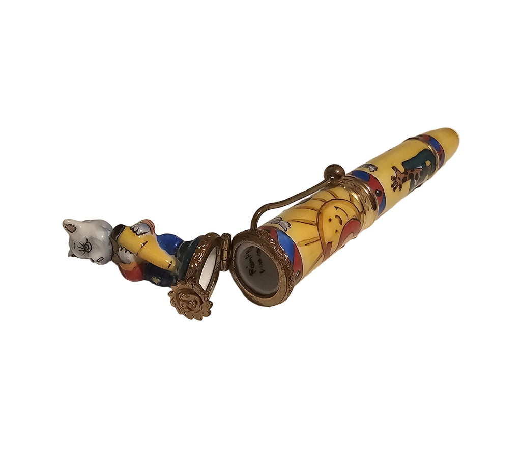 Well Detailed Yellow Cat Fountain Pen Limoges Box, view 2