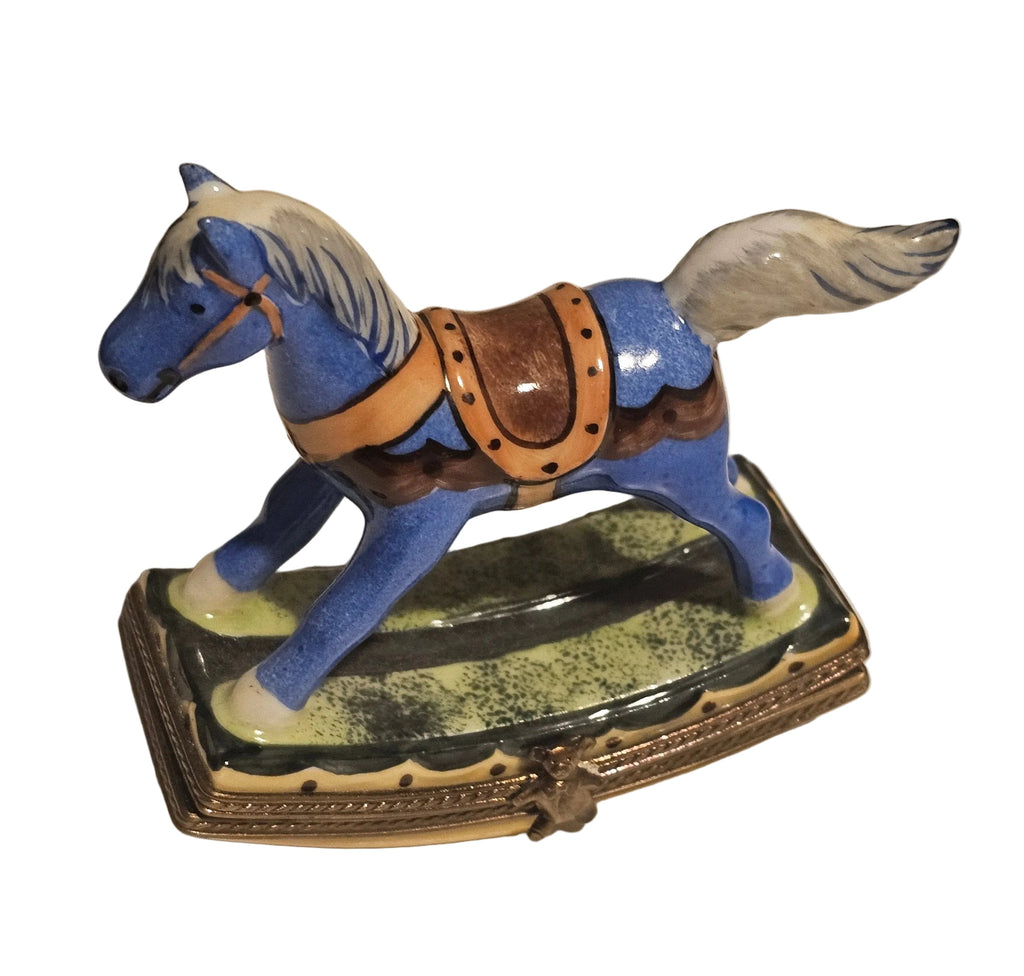 Christmas Rocking Horse Sheriff Limoges Box Figurine, a hand-painted Limoges porcelain gift
