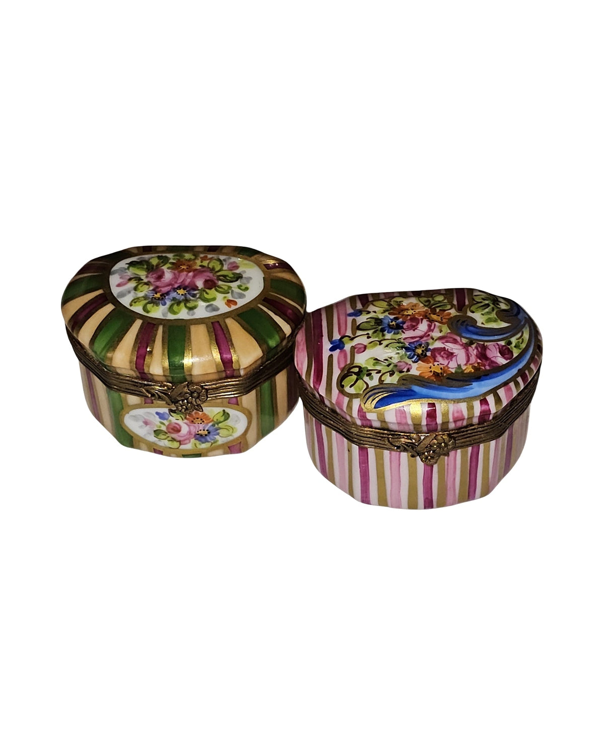Pink Striped Shaped with Flowers Limoges Box GR, view 6