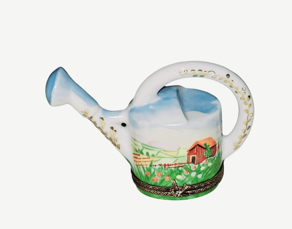 Farm Scene Watering Can for Garden Lovers, a hand-painted Limoges porcelain gift