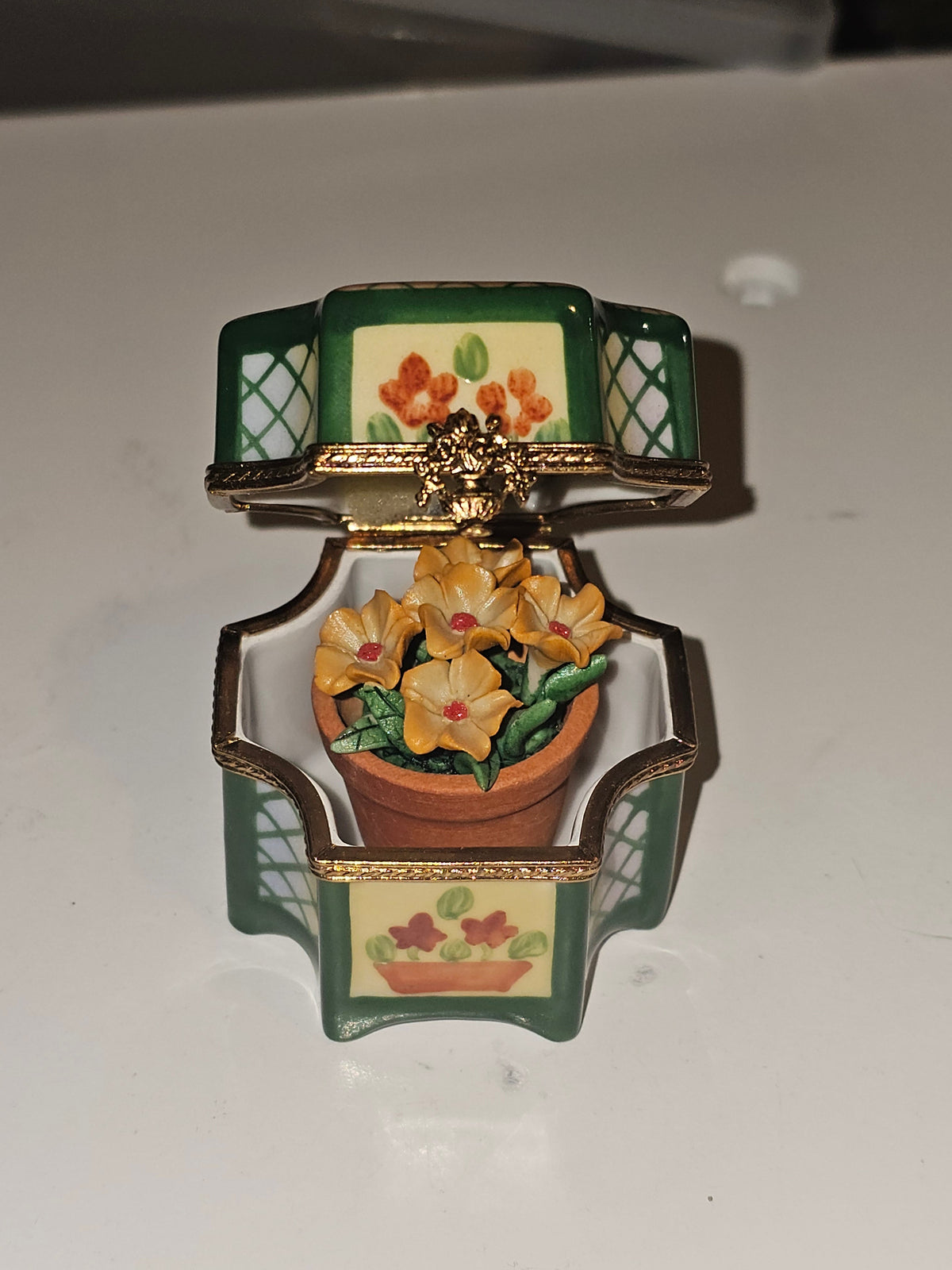 Hexagon Orange W Flower Basket Limoges Box for Collectors, view 2
