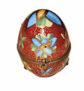 Red Perfume Egg w Flowers Bold Floral Egg Box, a hand-painted Limoges porcelain gift