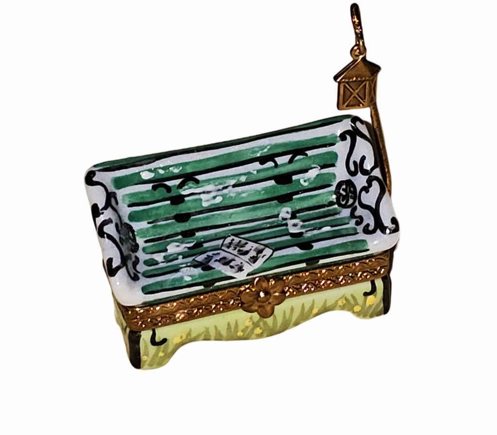 Small Garden Bench Charm for Collectors, a hand-painted Limoges porcelain gift