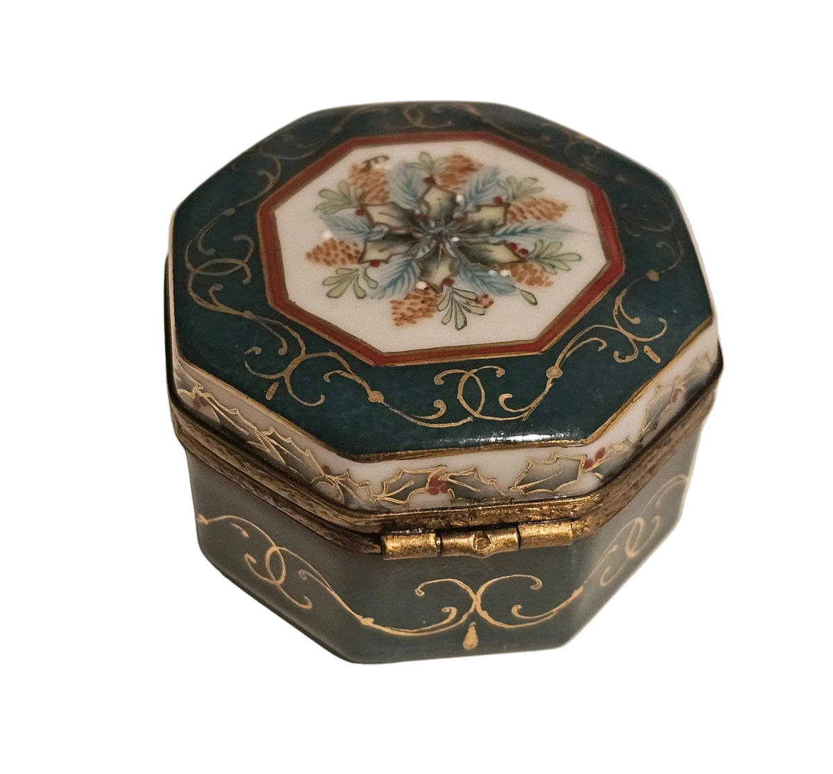 Christmas Holly Hexagon Trinket Limoges Box, view 3