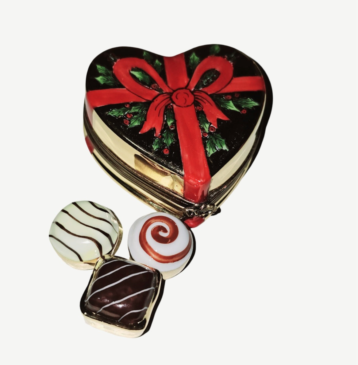 My Love Porcelain Heart Box w Removable Porcelain Chocolates, a hand-painted Limoges porcelain gift