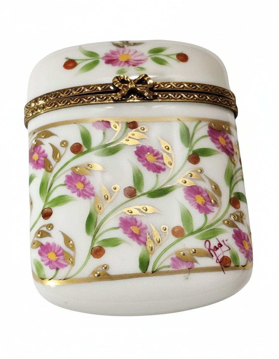 Madame Pompadour Tall Flat with Pink Flowers Limoges, a hand-painted Limoges porcelain gift