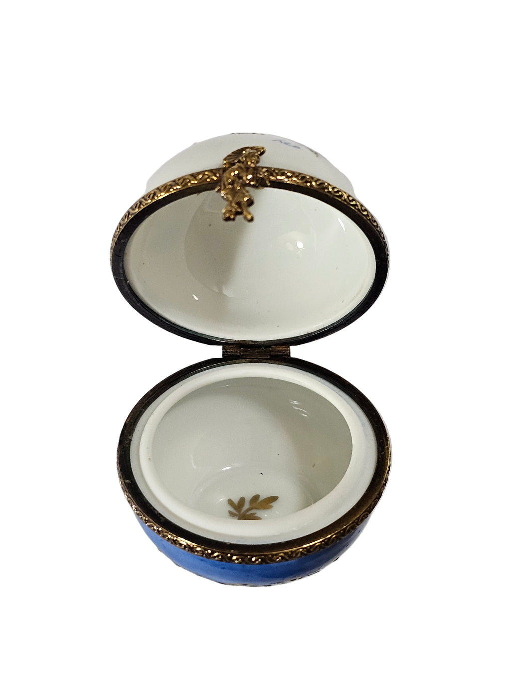 Mini Blue Round Ribbons Flowers Limoges Porcelain Art Object, view 2