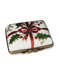 Joyeux Noel Red Bow Rectangle Christmas Limoges Box, a hand-painted Limoges porcelain gift