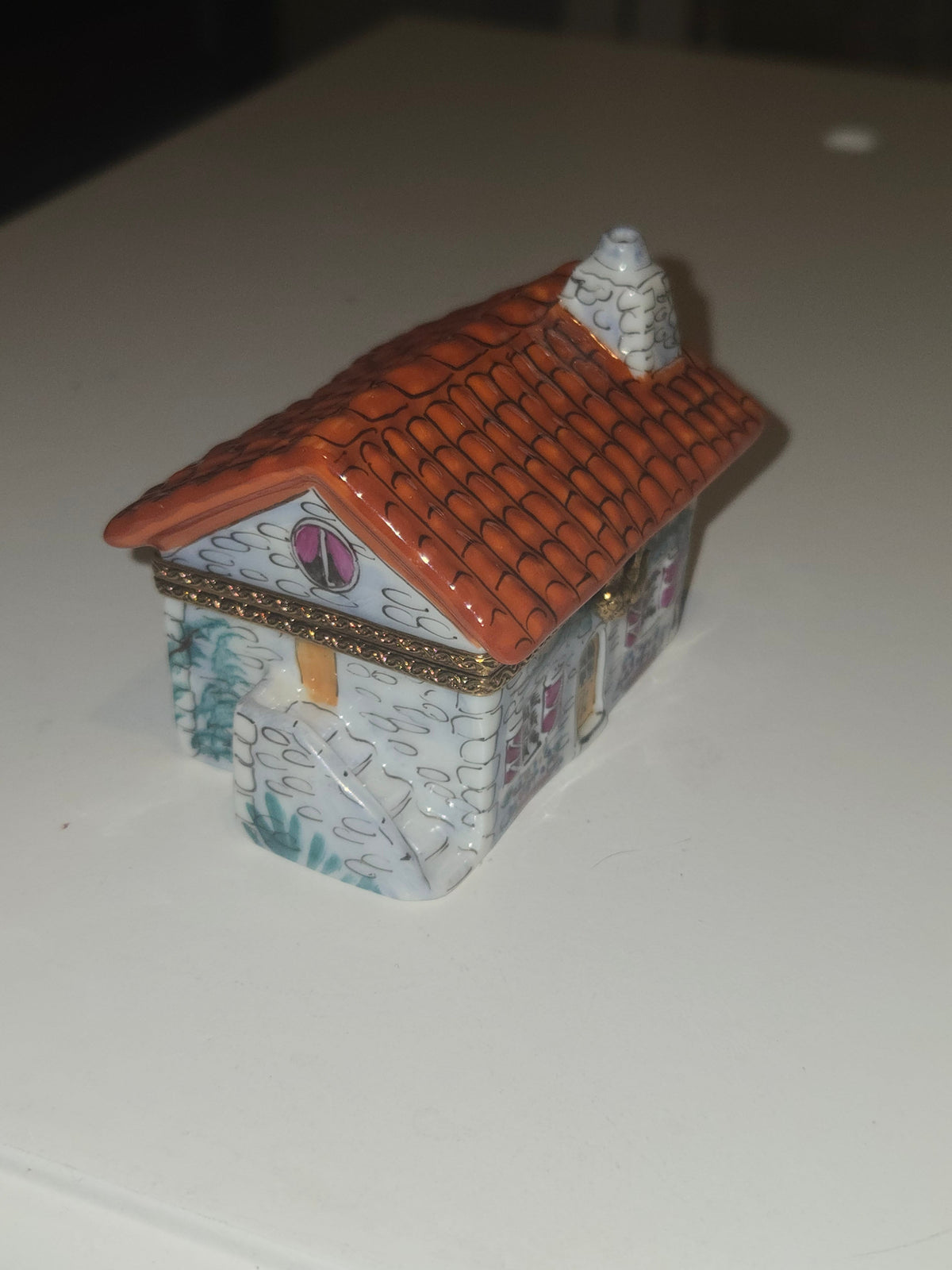 White House w Red Roof Limoges Box Cottage Home Gift, view 3