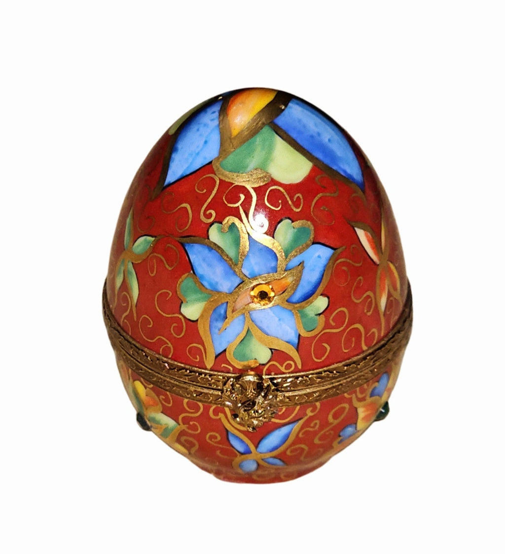 Red Perfume Egg w Flowers Bold Floral Egg Box, view 3