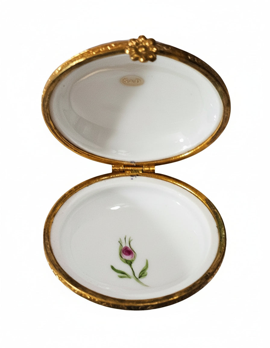 Burgandy Round w Dove Limoges Box Figurine Collectible, view 2