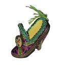 Pink Purple Shoe w Green Feather Limoges Box, a hand-painted Limoges porcelain gift
