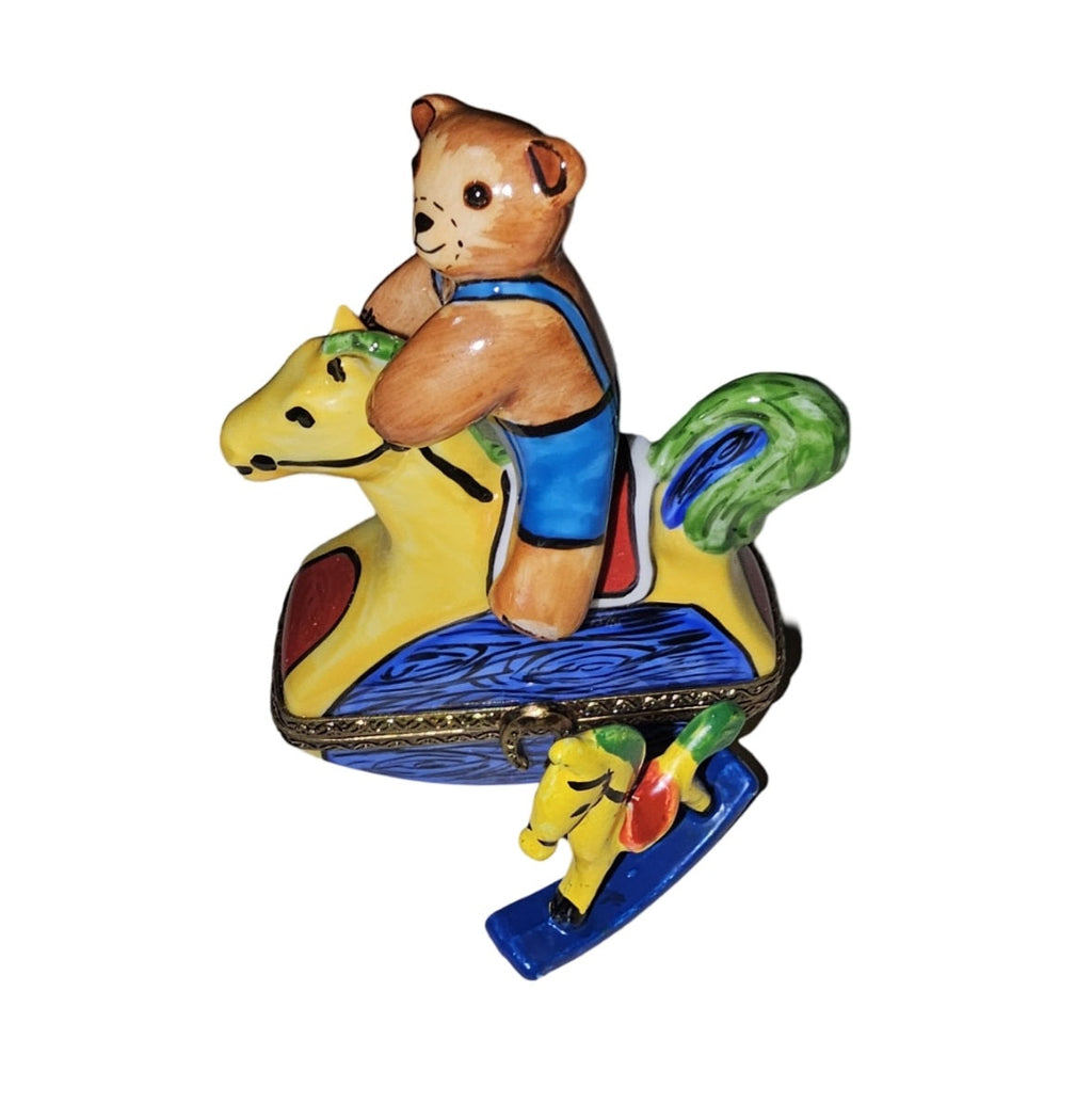 Teddy Bear Rocking Chair w Removable Horse Nursery, a hand-painted Limoges porcelain gift