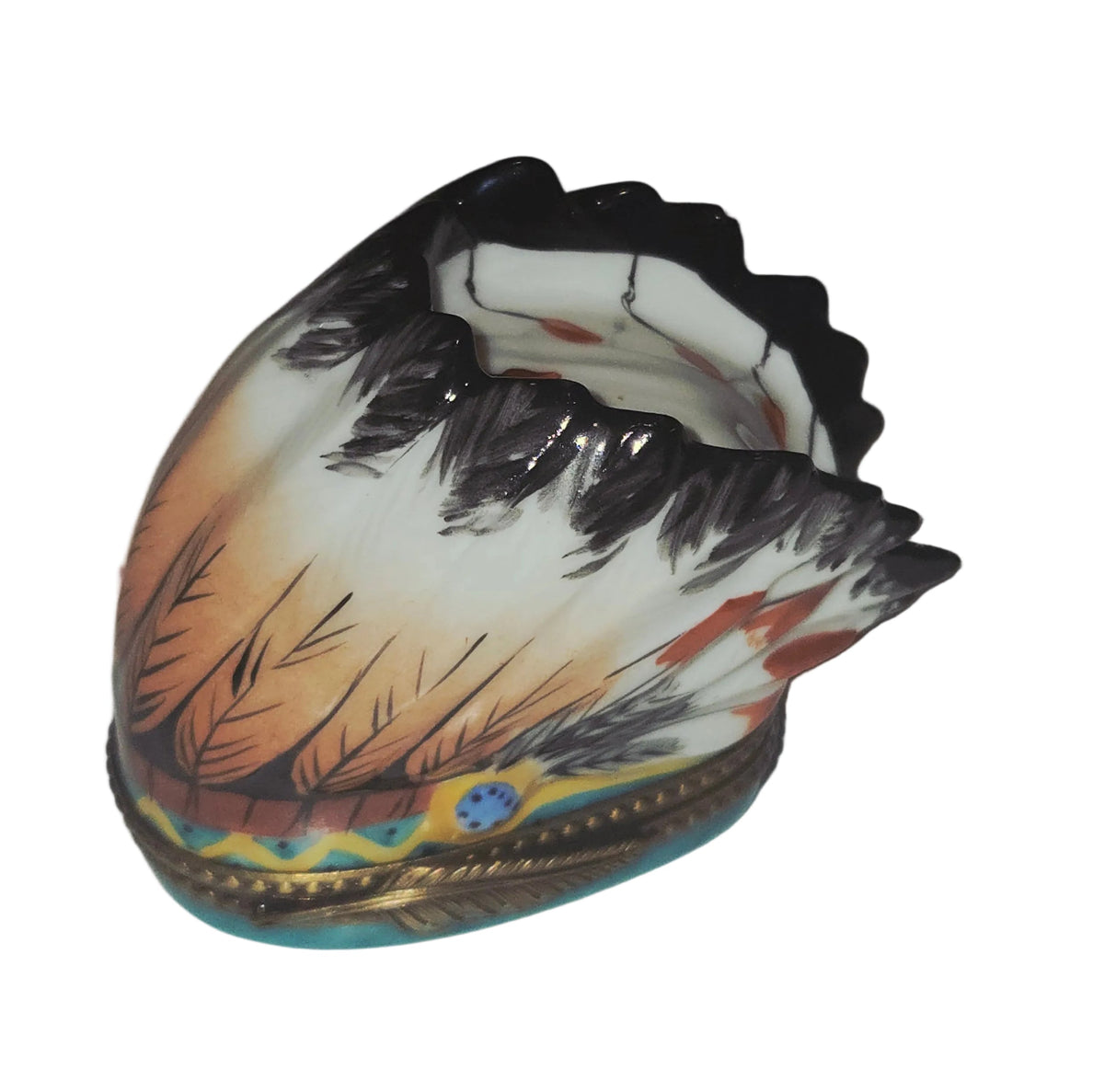 Medium Native American PV Indian Head Dress Limoges Box, a hand-painted Limoges porcelain gift