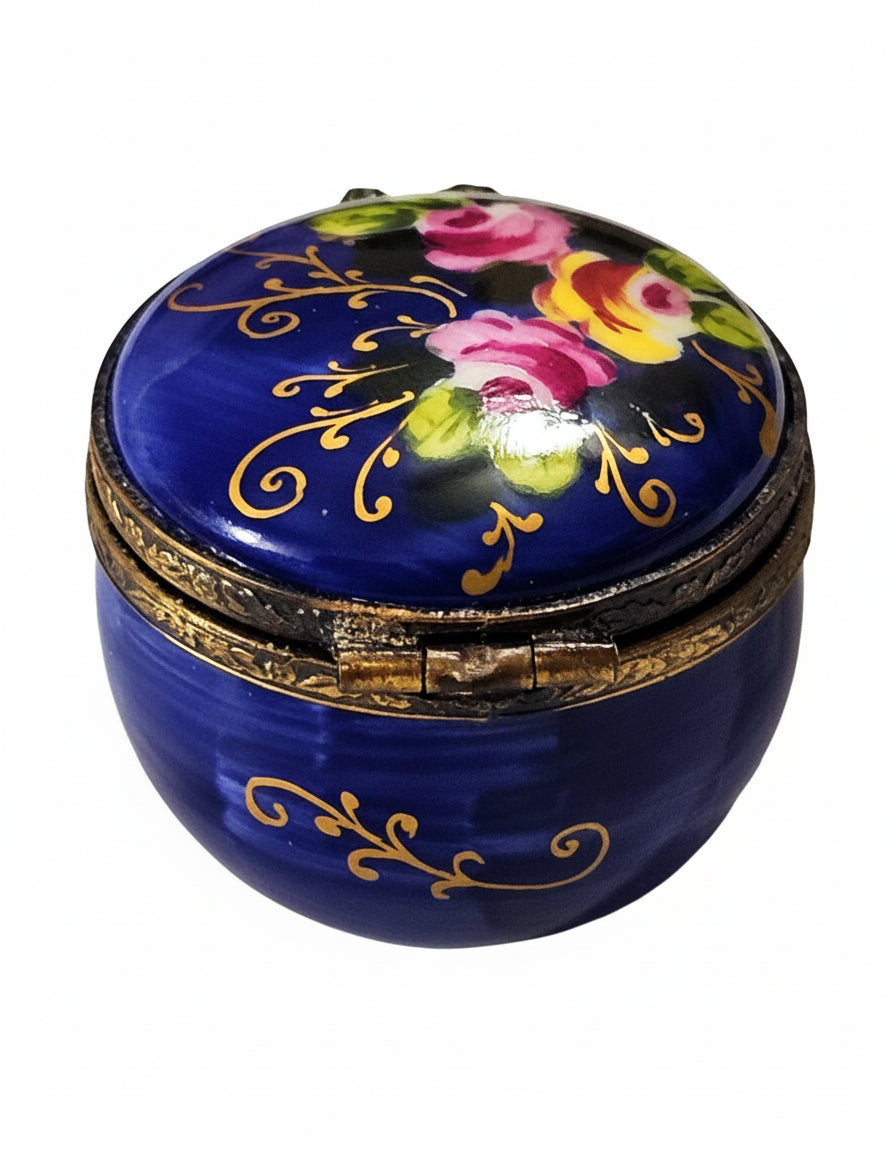 Cobalt Blue Round with Roses Limoges Box, view 3
