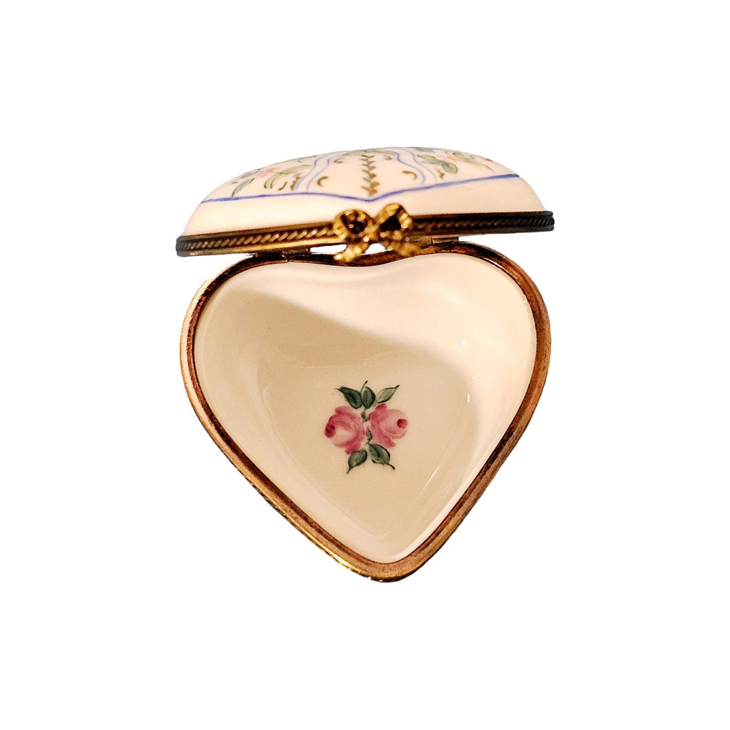 Marie Antoinette Flowers Ribbons on White Porcelain Heart Box, view 4