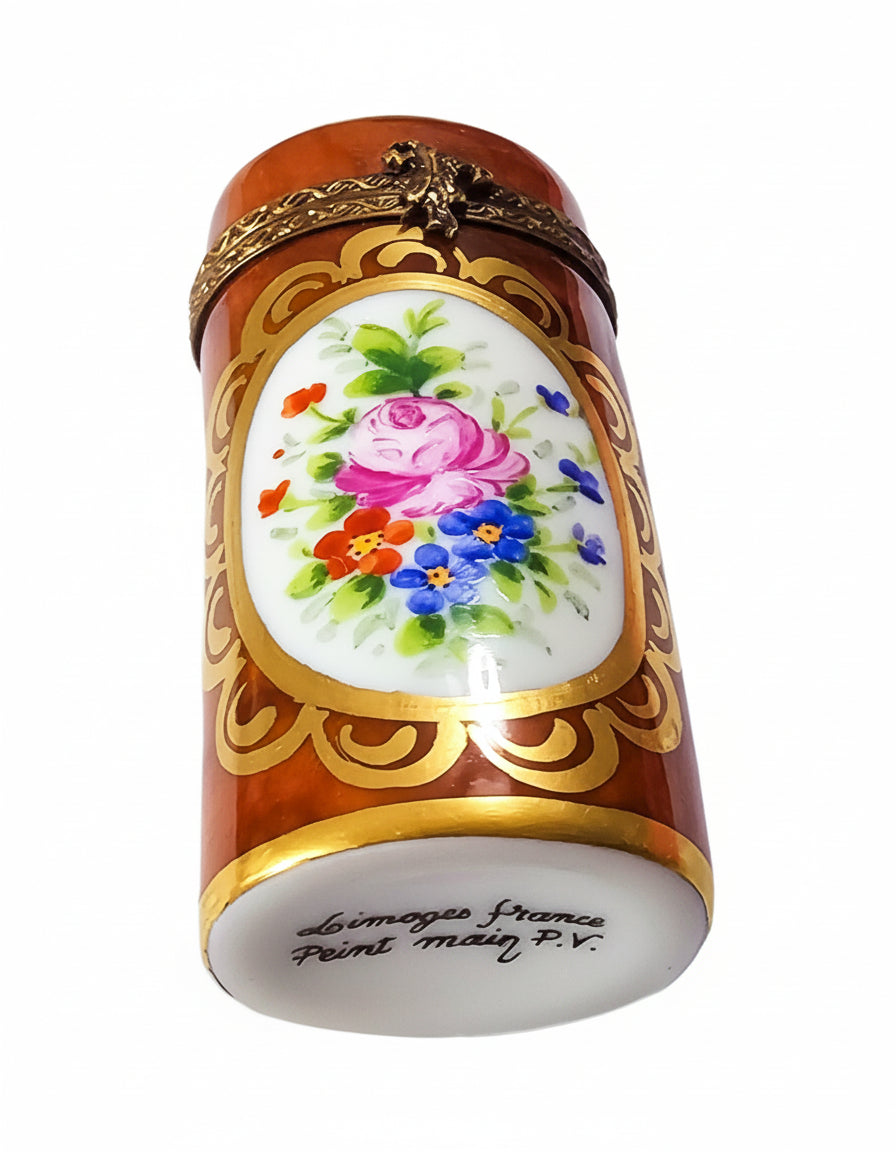 Long Cyndrical Brown Limoges Box, view 5