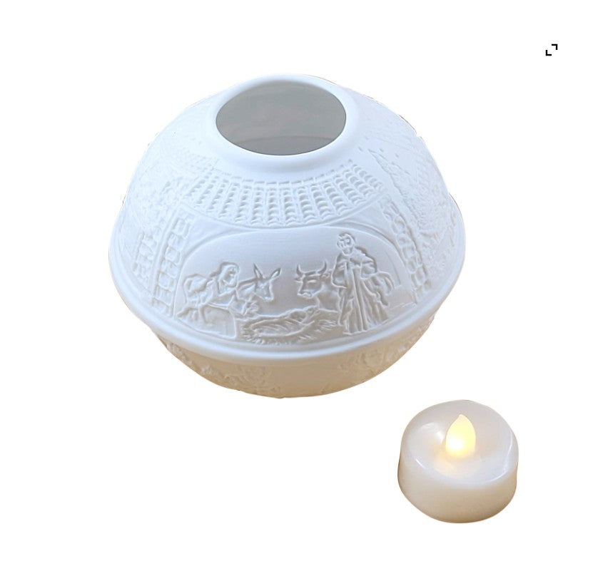 Creche Nativity Votive Light Lithosphere, a hand-painted Limoges porcelain gift