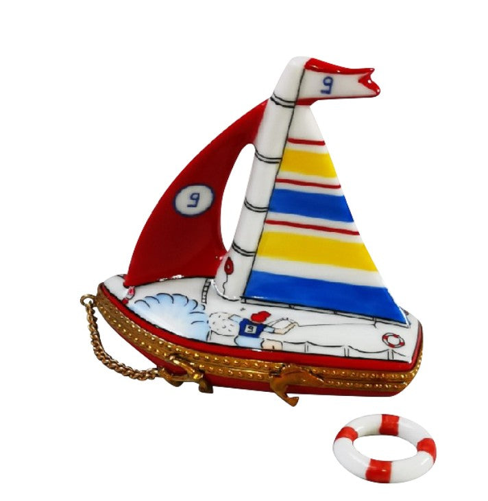 Sailboat w Life Saver, a hand-painted Limoges porcelain gift