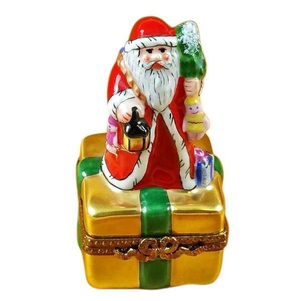 Santa Gifts Lantern Limoges Box, a hand-painted Limoges porcelain gift