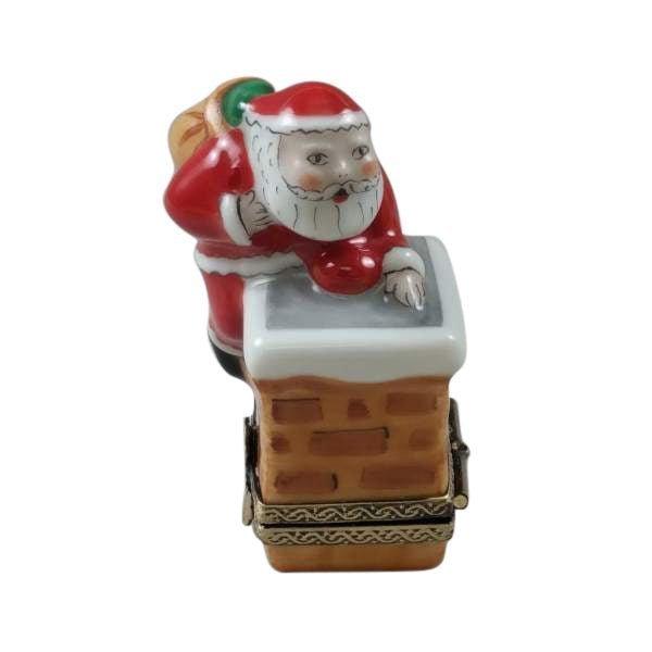 Santa on Roof Limoges Box for Christmas, a hand-painted Limoges porcelain gift