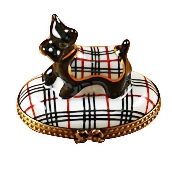 Scottish Terrier Plaid Limoges Box, a hand-painted Limoges porcelain gift