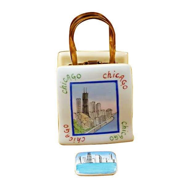 Shopping Bag Chicago Lighthouse Limoges Box, a hand-painted Limoges porcelain gift