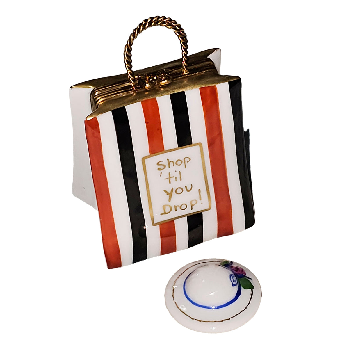 Shop Till You Drop Bag w Hat Limoges Box, a hand-painted Limoges porcelain gift