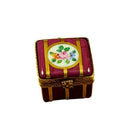 Small Burgundy Square Gold Stripes Flowers Limoges Box, a hand-painted Limoges porcelain gift