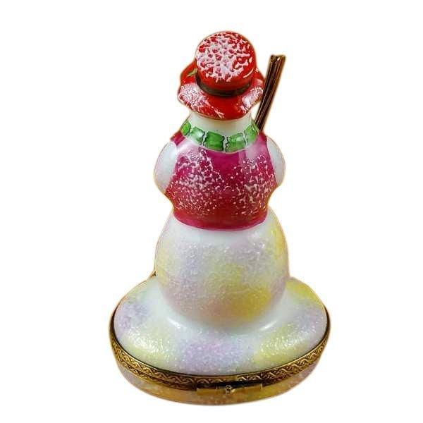 Snowman Red Hat Broom Limoges Box, view 3