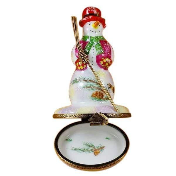Snowman Red Hat Broom Limoges Box, view 2