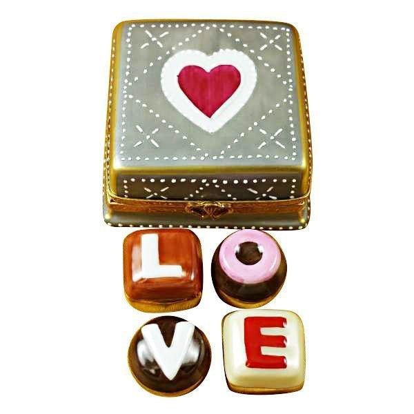 Square Box with Love Truffles Limoges Porcelain Art Object for Gifts, a hand-painted Limoges porcelain gift