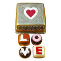 Square Box with Love Truffles Limoges Porcelain Art Object for Gifts, a hand-painted Limoges porcelain gift