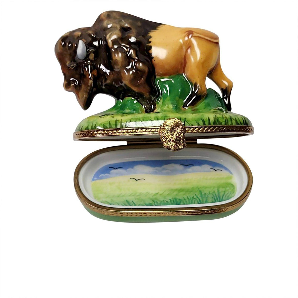 Standing Buffalo Removable Cowboy Hat Limoges Box Gift, view 4
