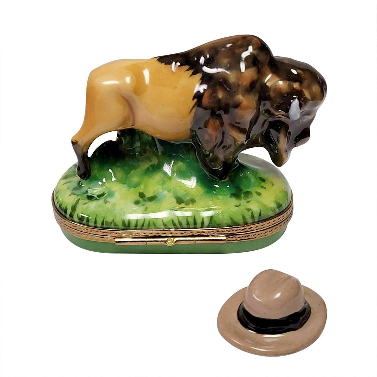 Standing Buffalo Removable Cowboy Hat Limoges Box Gift, view 5