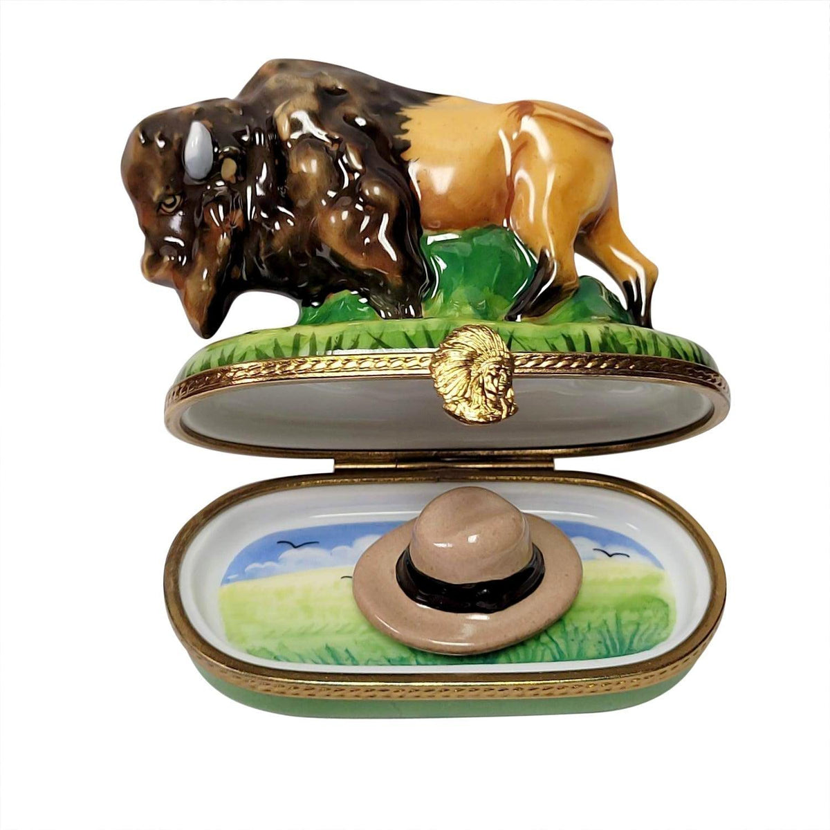 Standing Buffalo Removable Cowboy Hat Limoges Box Gift, view 2