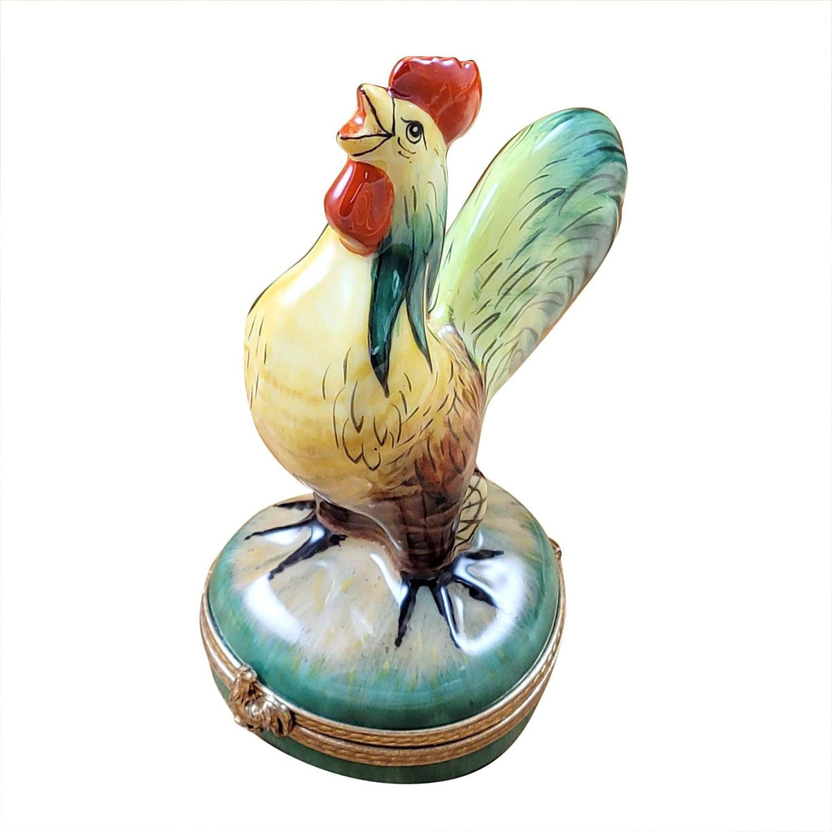 Tall Rooster Porcelain Heart Jewel My Love Limoges Porcelain Art Object, a hand-painted Limoges porcelain gift