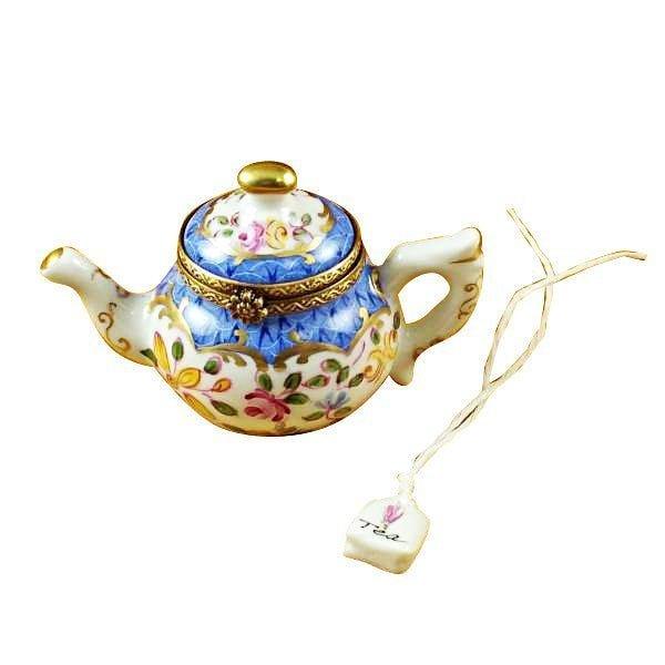 Teapot Blue Scales Tea Limoges Box for Collectors, a hand-painted Limoges porcelain gift