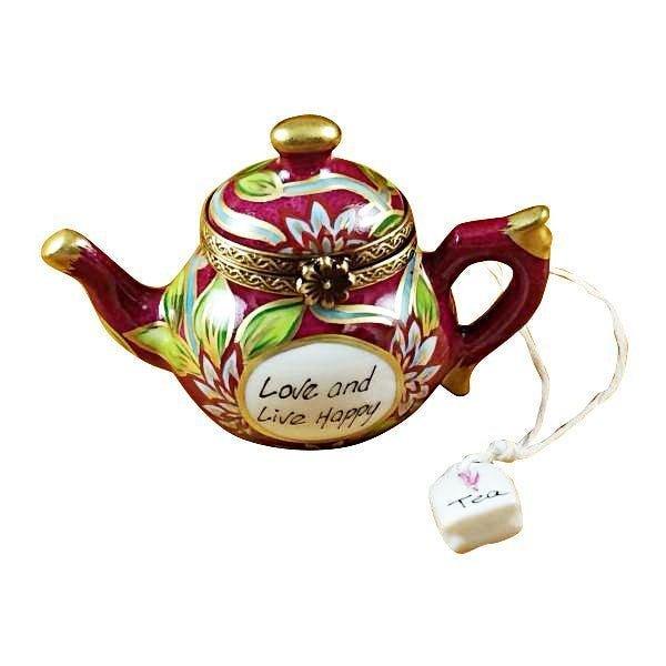 Teapot Love Live Happy Porcelain Limoges Porcelain Art Object, a hand-painted Limoges porcelain gift
