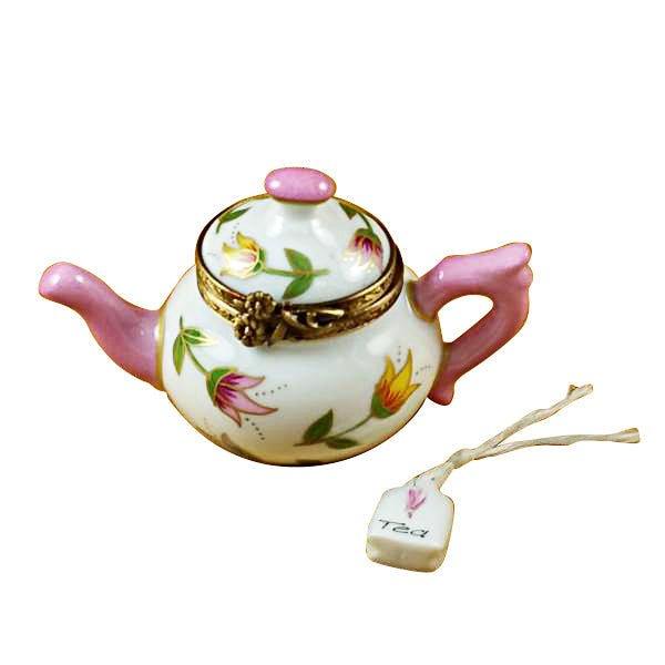 Teapot Tulips Limoges Box Spring Décor, a hand-painted Limoges porcelain gift