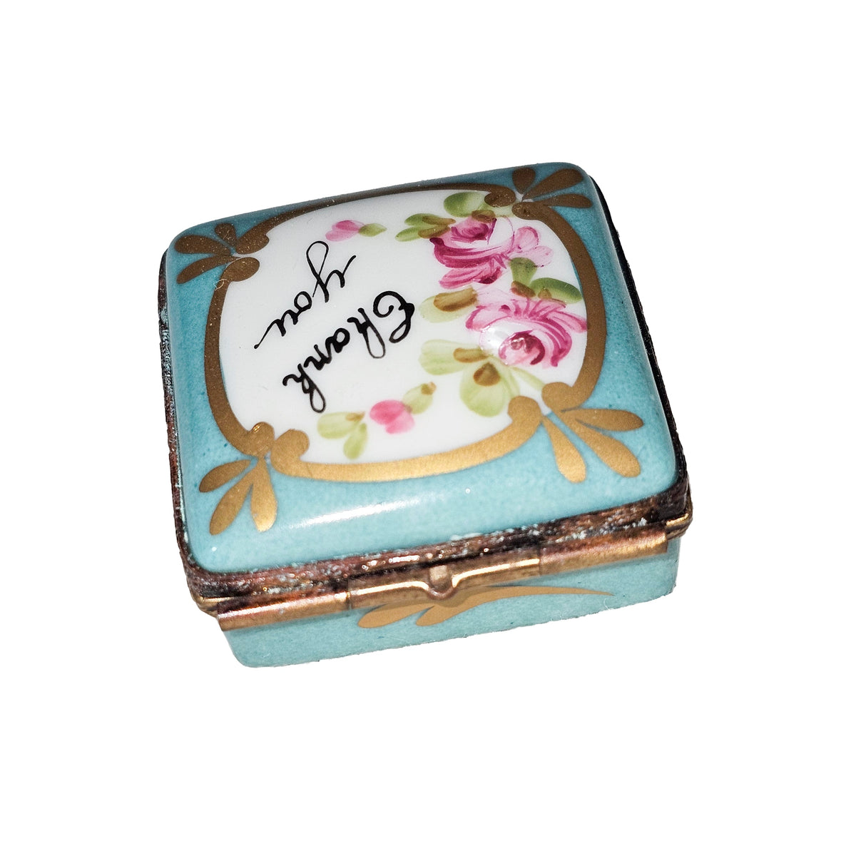 Thank You Light Blue Square Limoges Box, view 4
