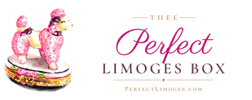 Thee Perfect Limoges Box - PerfectLimoges.com logo with pink poodle Limoges box