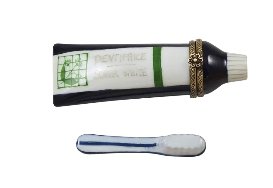 Tube Toothpaste Blue Mint with Removable Brush, a hand-painted Limoges porcelain gift